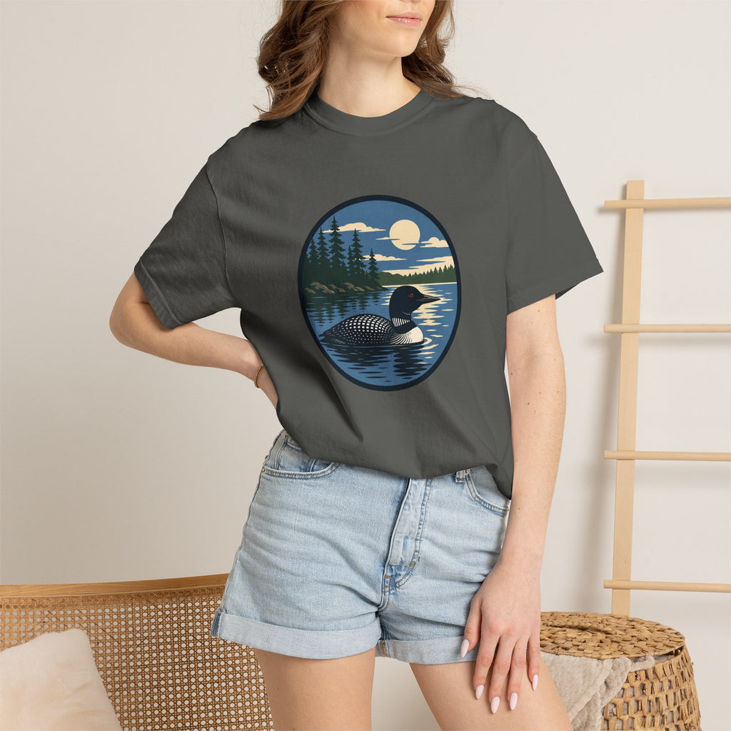 Loon Lake Sunset T-Shirt — Vintage Wilderness Loon Graphic