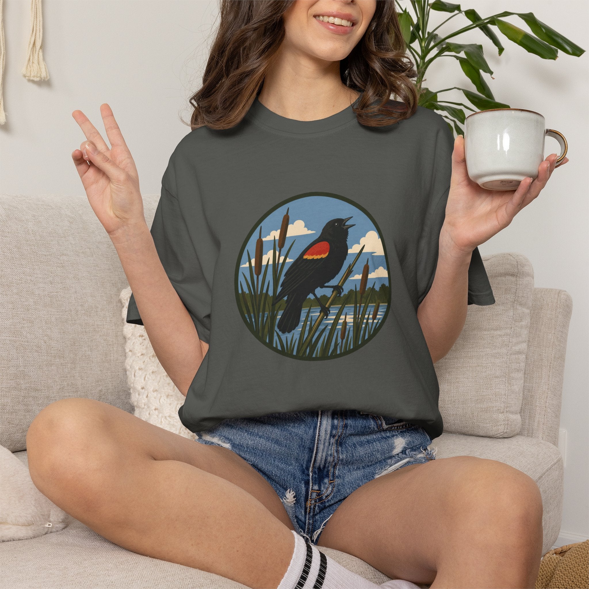 Red-winged Blackbird Graphic Tee — Marsh Bird Nature T-Shirt