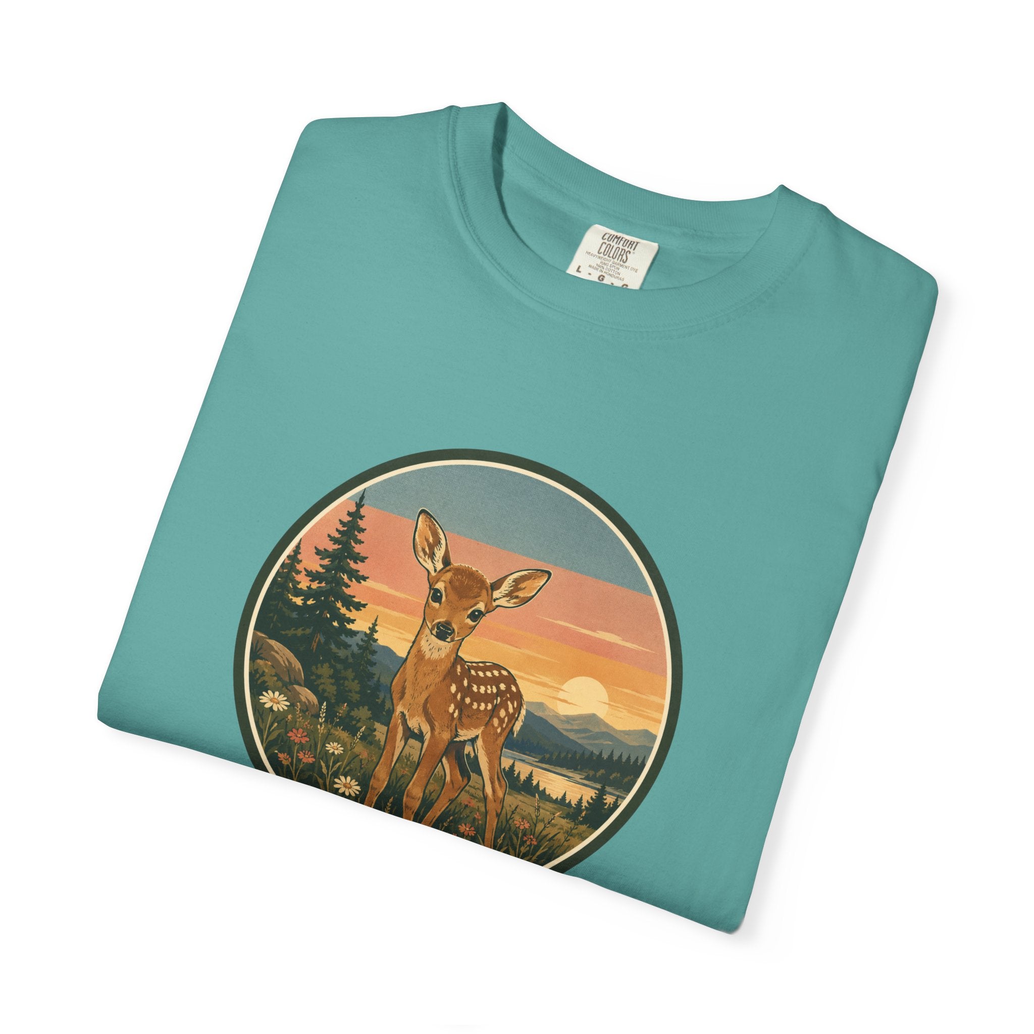 Vintage Fawn Graphic T-Shirt — Deer Sunset Nature Tee