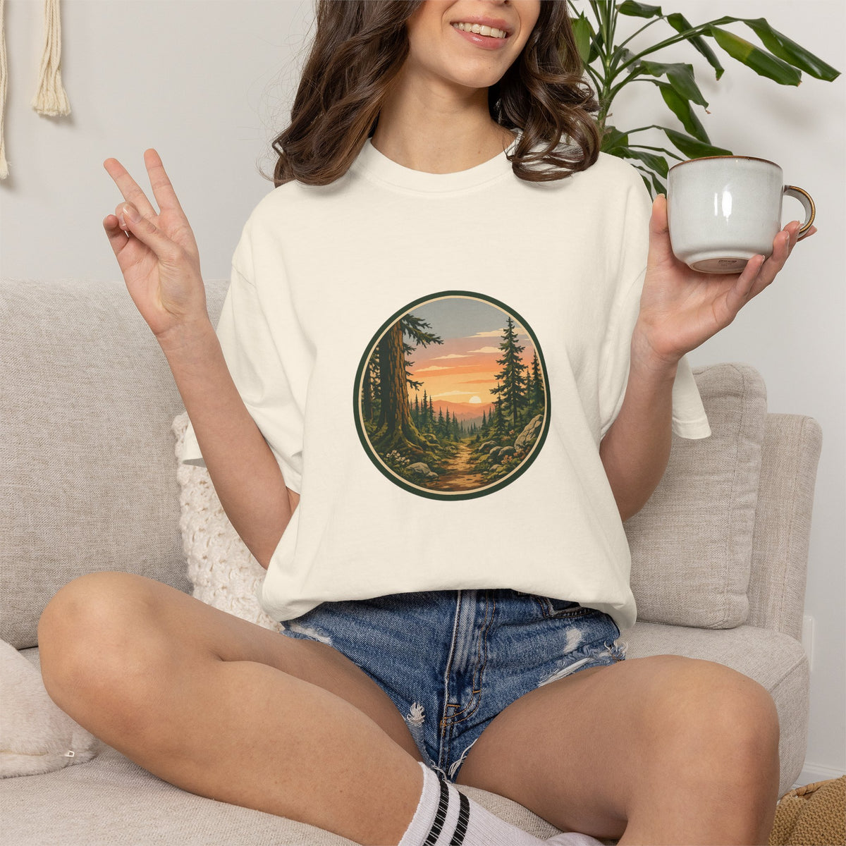 Sunset Hiking Trail Circle T-Shirt — Scenic Mountain Trail Tee