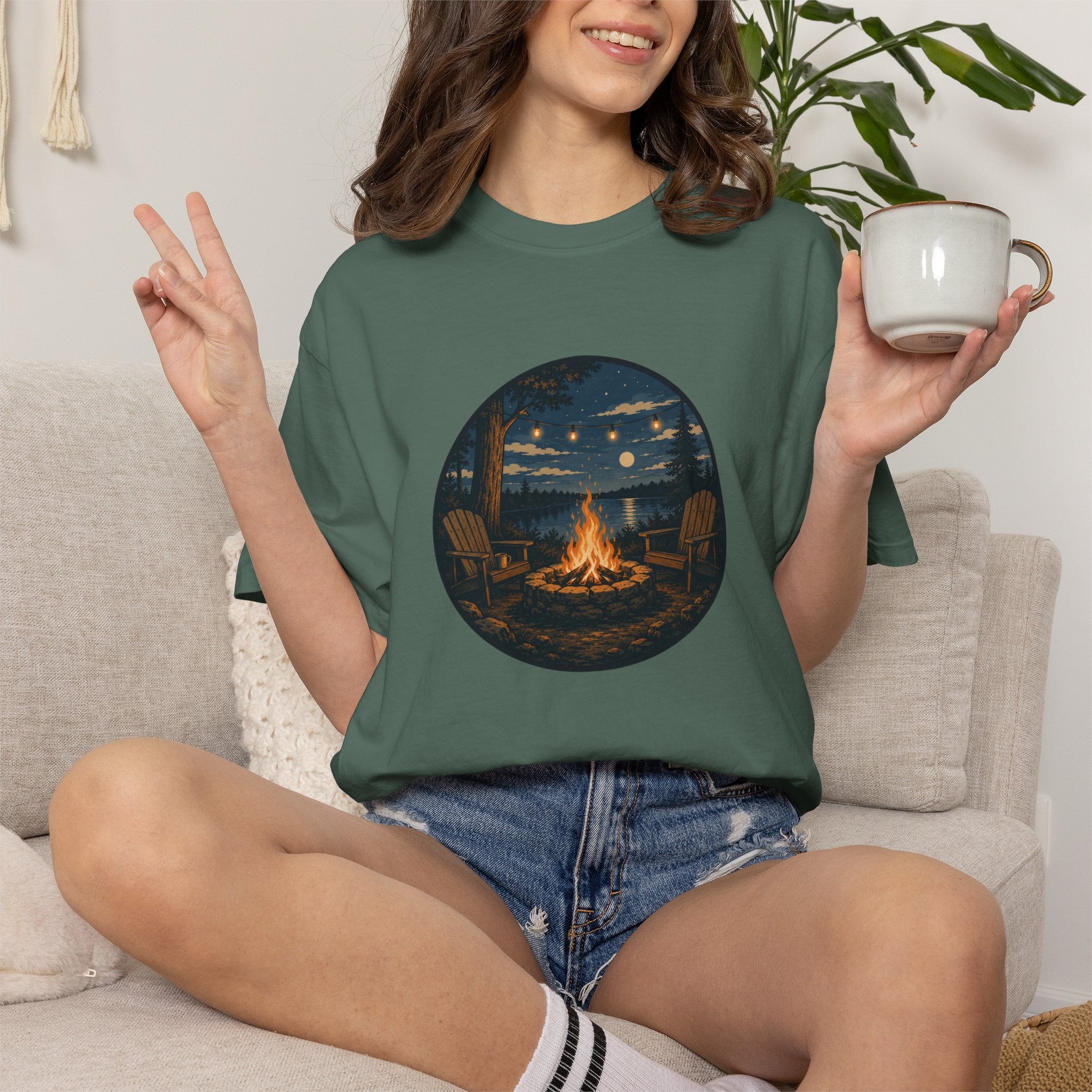 Campfire Night T-Shirt — Cozy Lakeside Bonfire Design