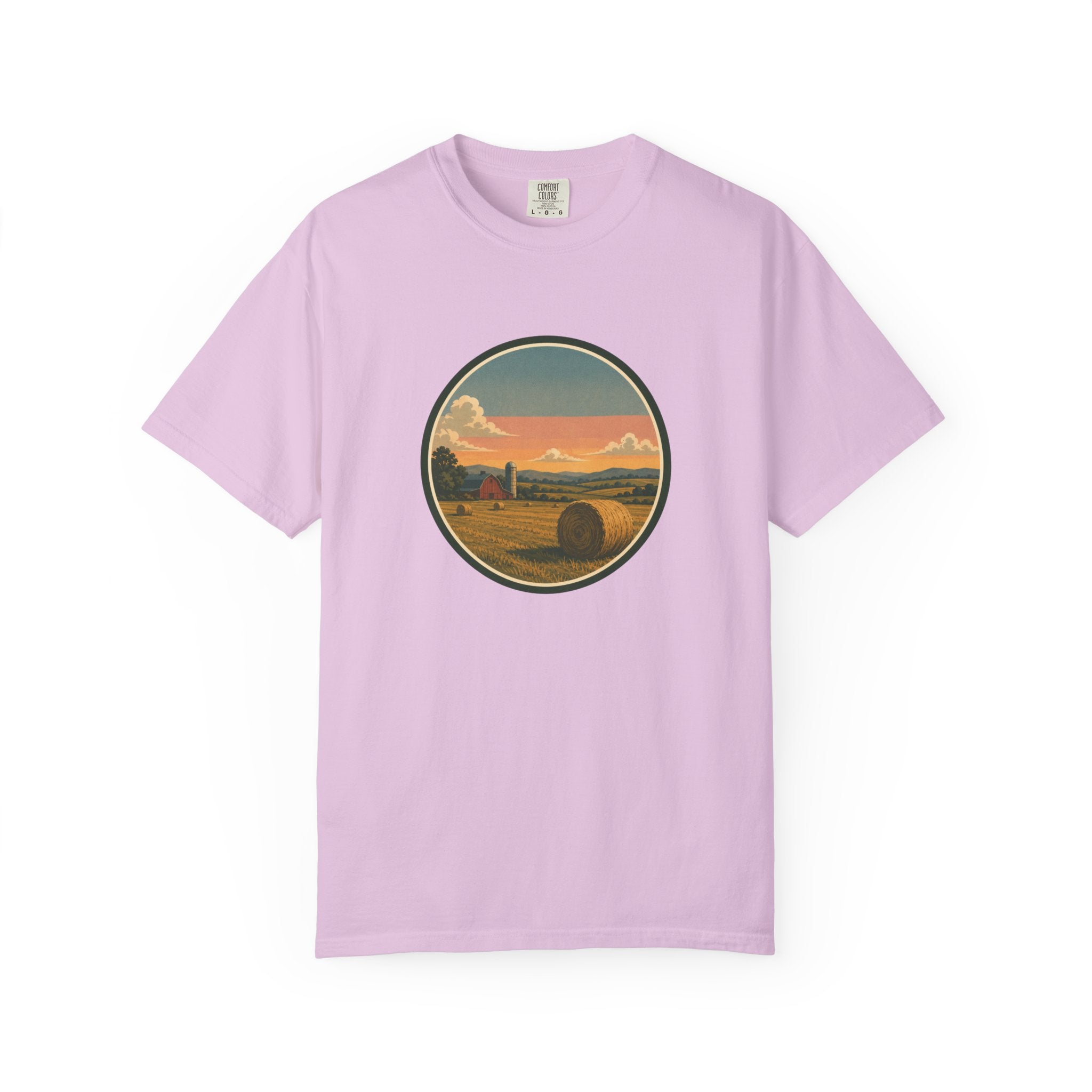 Sunset Hayfield T-Shirt — Vintage Farm Landscape Tee
