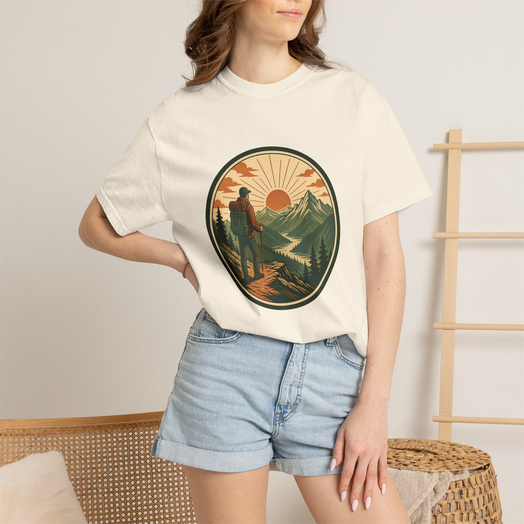 Hiker Sunset Graphic T-Shirt — Mountain Adventure Outdoor Tee