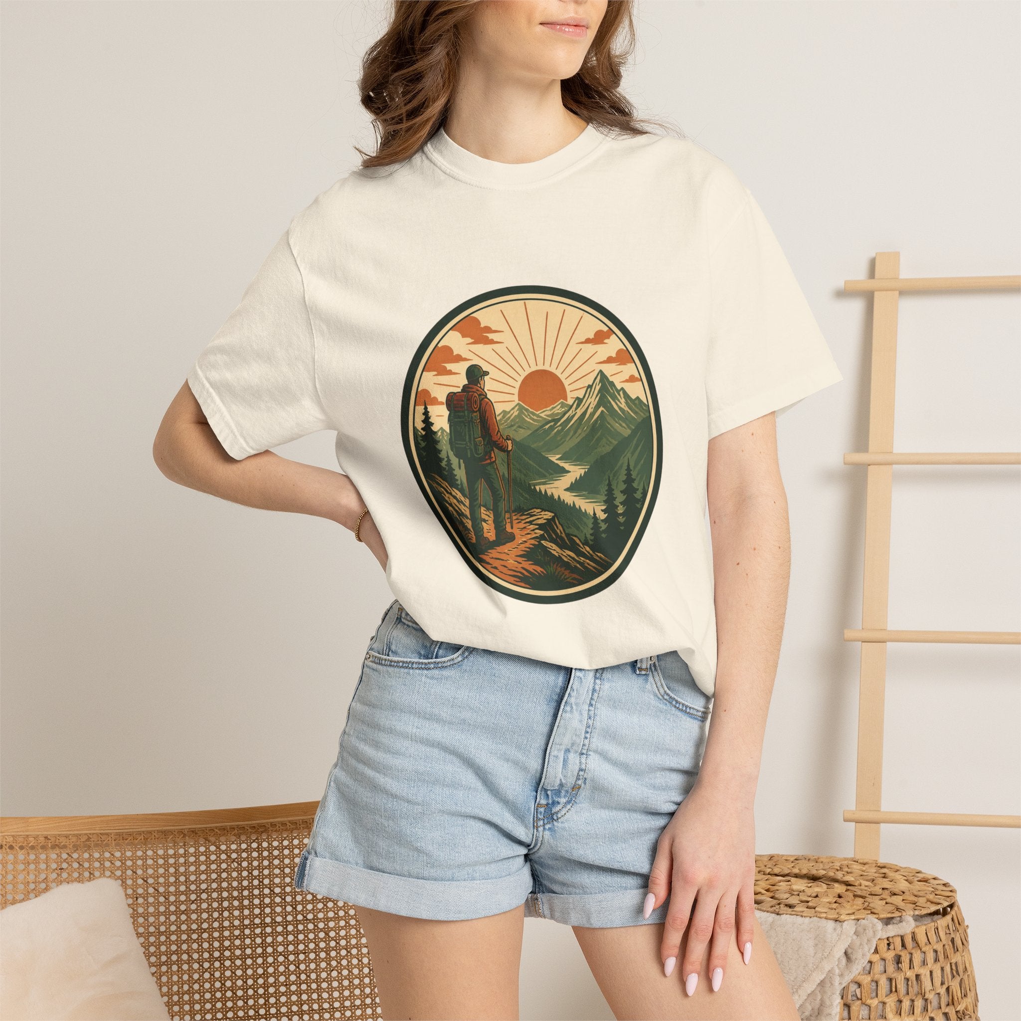 Hiker Sunset Graphic T-Shirt — Mountain Adventure Outdoor Tee