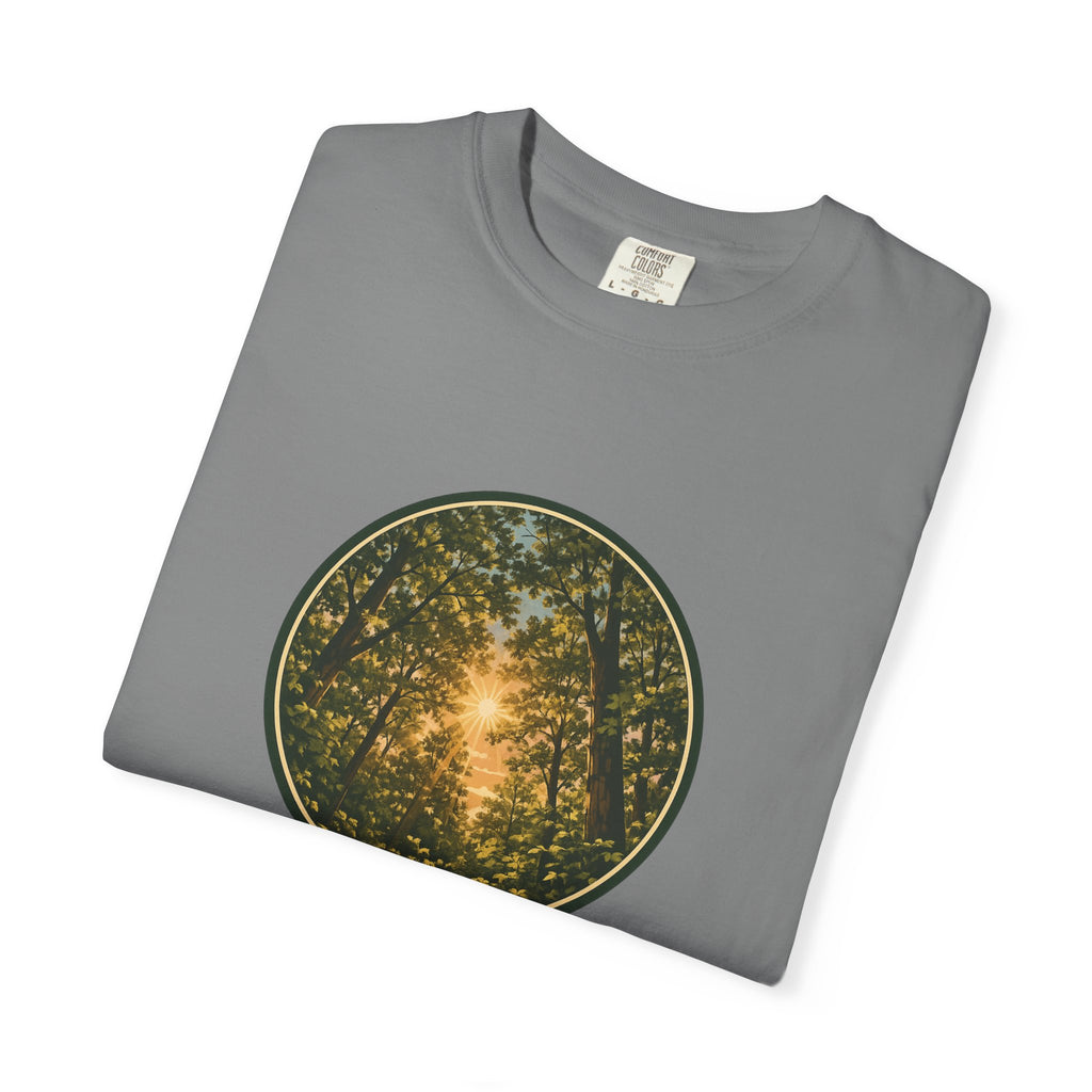 Forest Sunburst T-Shirt — Circular Woodland Nature Tee