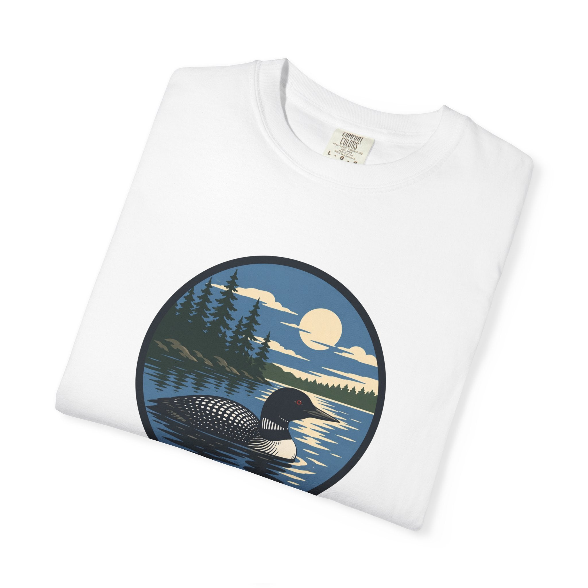 Loon Lake Sunset T-Shirt — Vintage Wilderness Loon Graphic