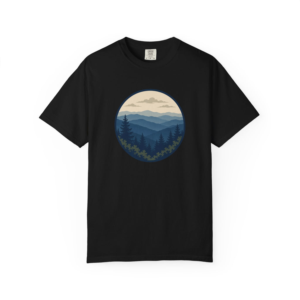 Mountain Ridge Circle T-Shirt — Scenic Forest Landscape Tee