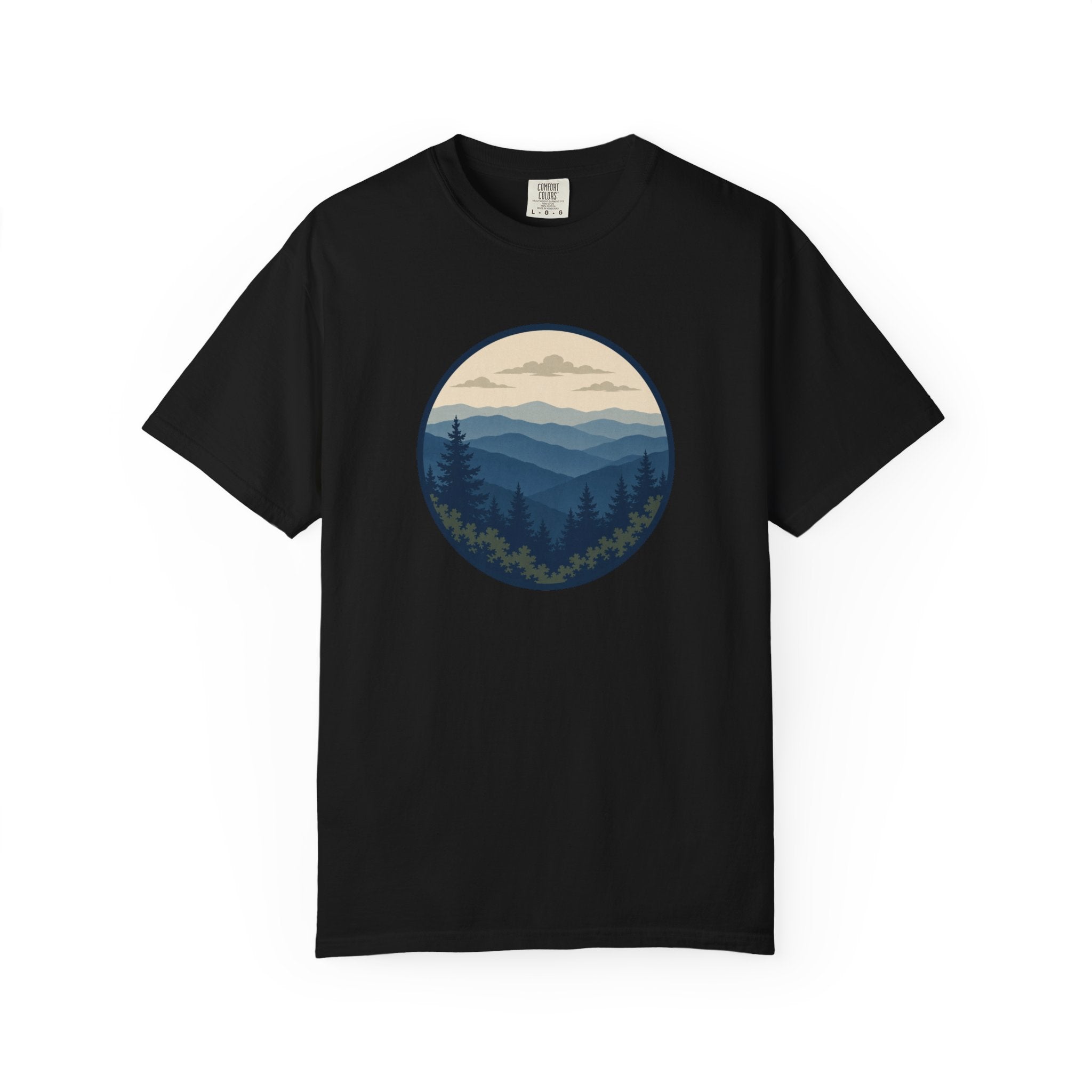 Mountain Ridge Circle T-Shirt — Scenic Forest Landscape Tee