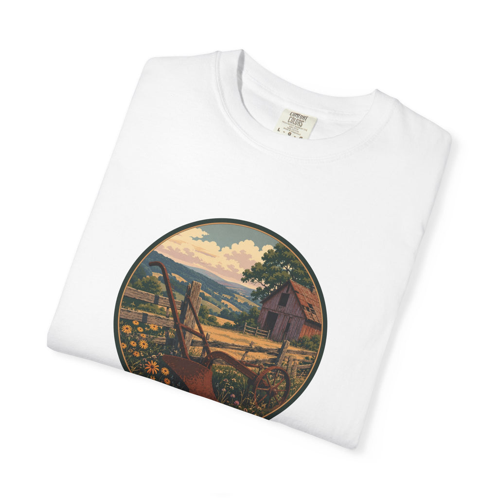 Vintage Countryside T-Shirt — Scenic Farm Landscape Graphic