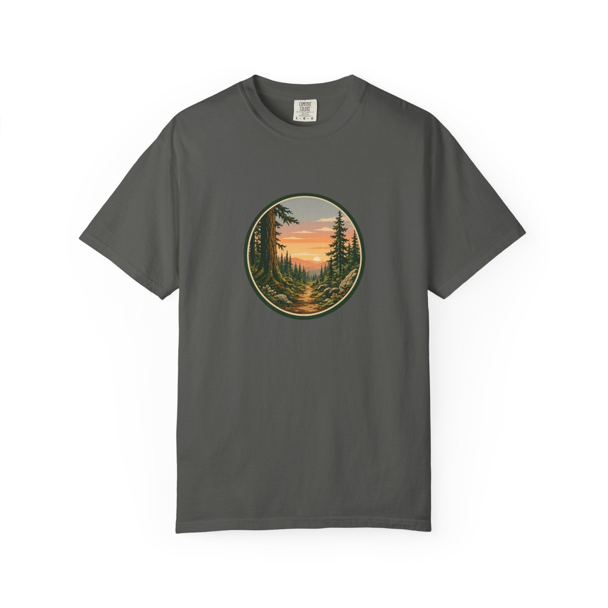 Sunset Hiking Trail Circle T-Shirt — Scenic Mountain Trail Tee