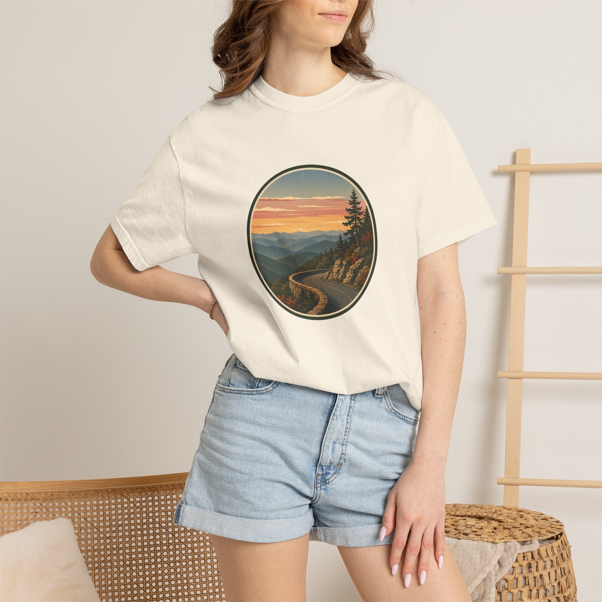 Scenic Sunset Road T-Shirt — Mountain Drive Vintage Circle Graphic
