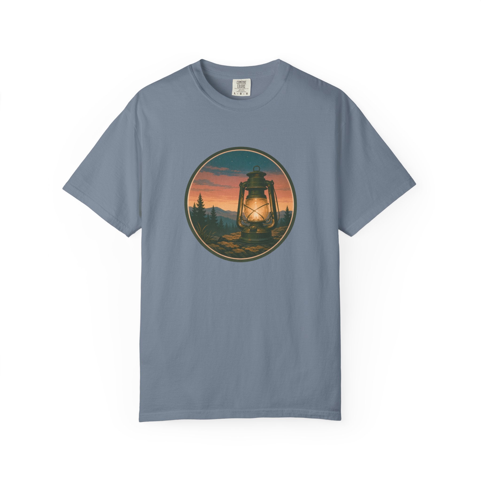 Lantern Sunset T-Shirt — Vintage Campfire Night Graphic Tee
