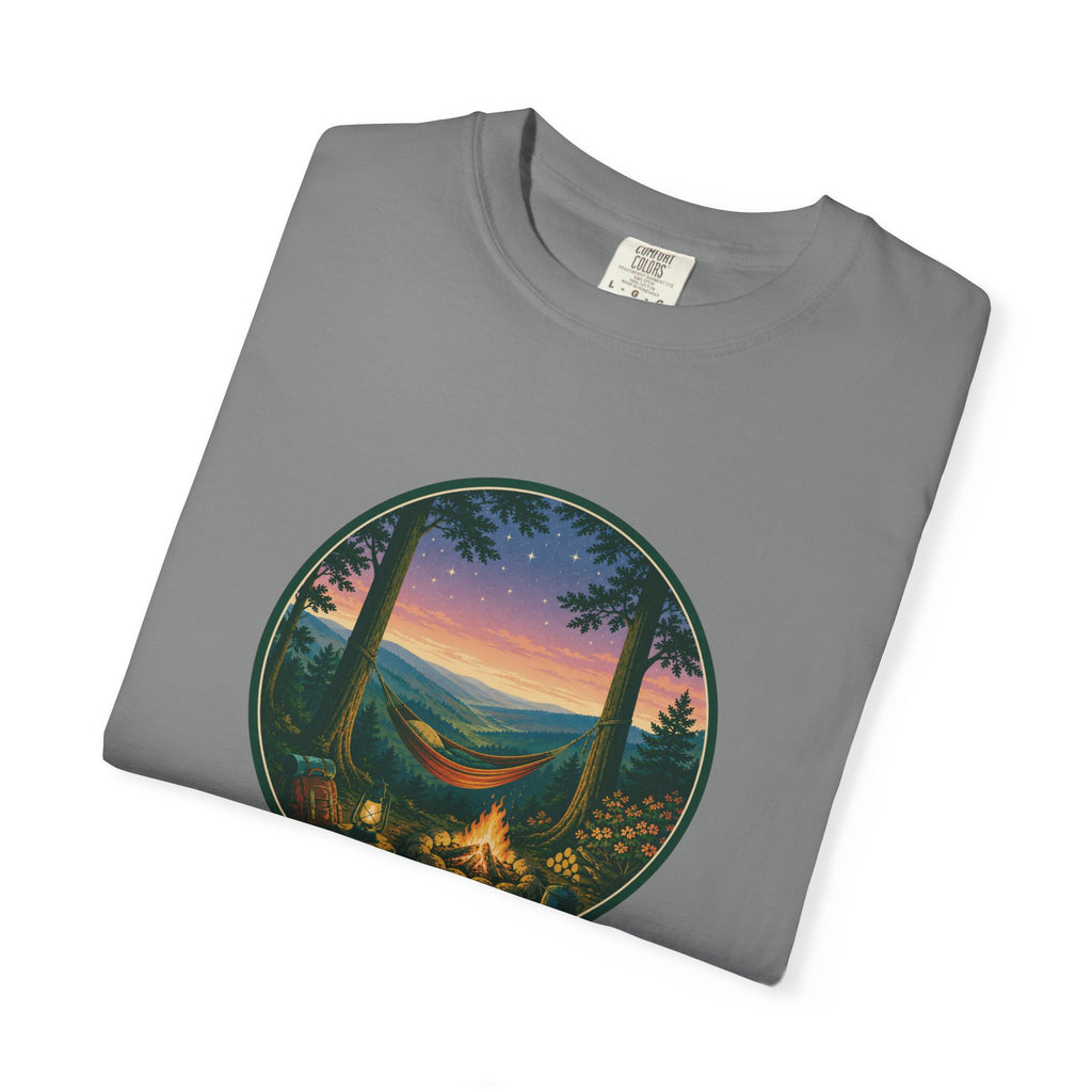Hammock Camping Sunset T-Shirt — Bonfire Night Outdoor Graphic Tee