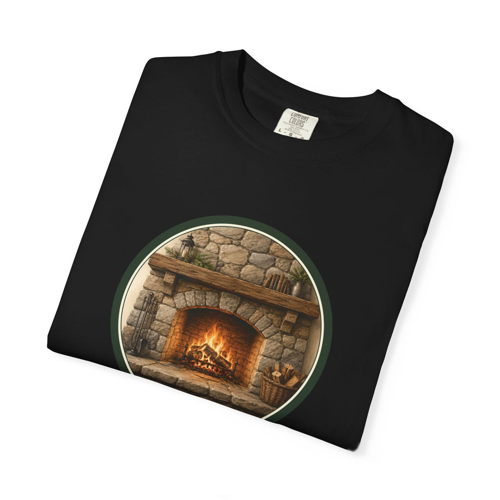 Cozy Fireplace Graphic T-Shirt — Vintage Hearth Circle Design