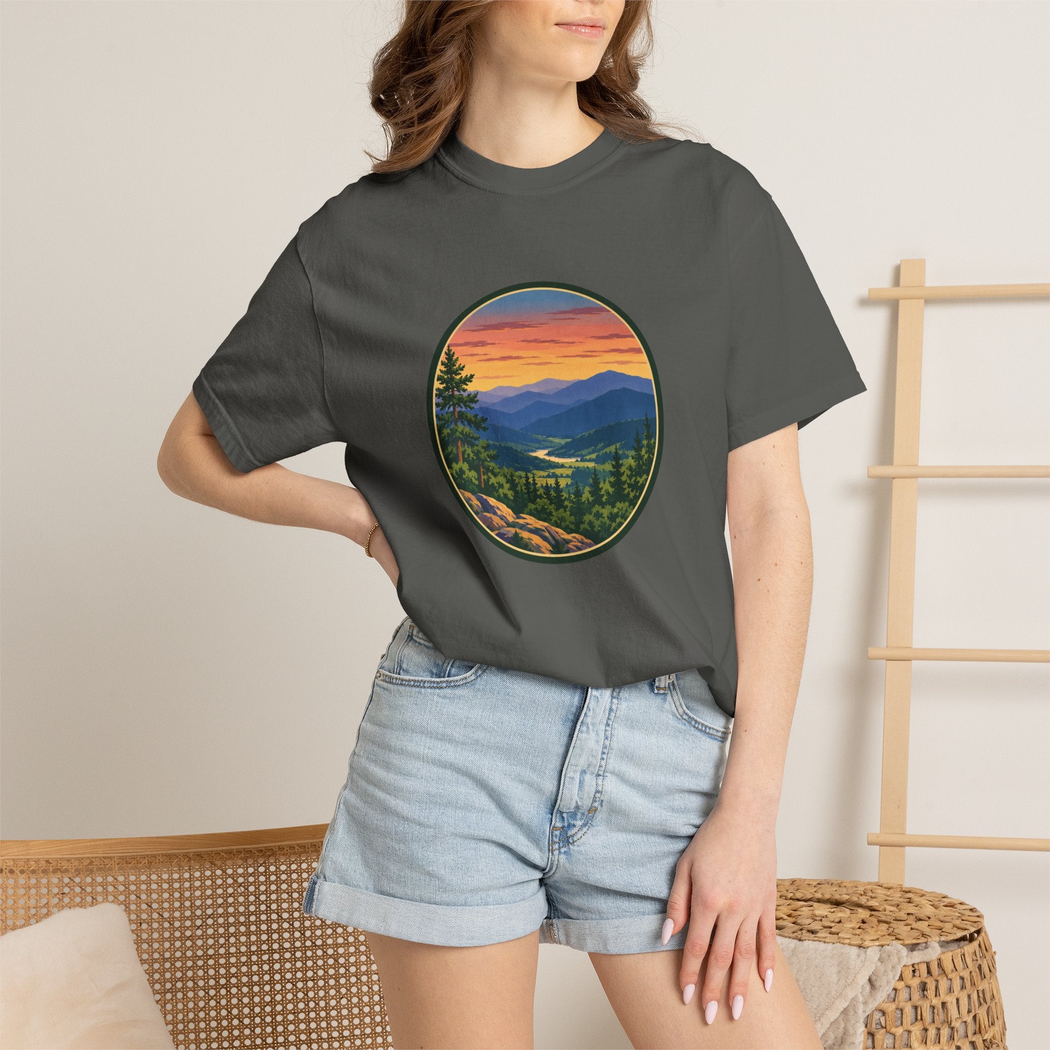 Retro Mountain Sunset T-Shirt — Scenic Blue Ridge Mountain Tee