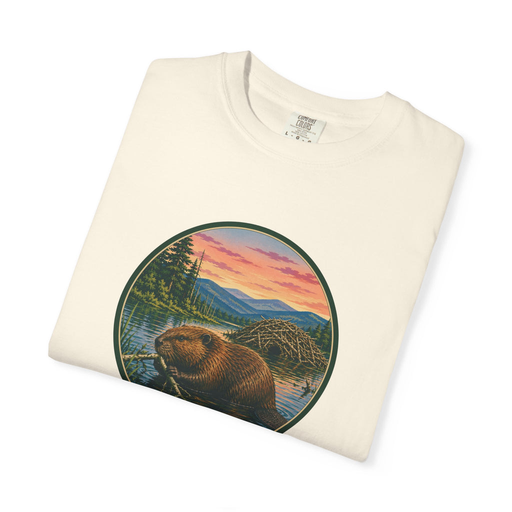 Beaver Sunset T-Shirt — Mountain Lake Wildlife Graphic Tee