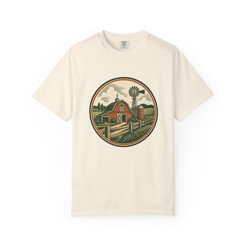 Barn & Windmill Farm T-Shirt — Vintage Rural Landscape Tee