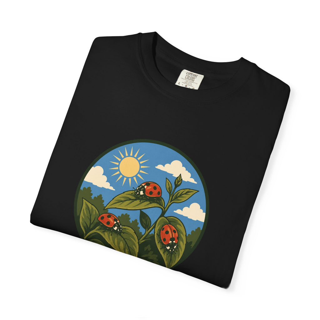 Ladybug Garden T-Shirt — Floral Nature Graphic Tee