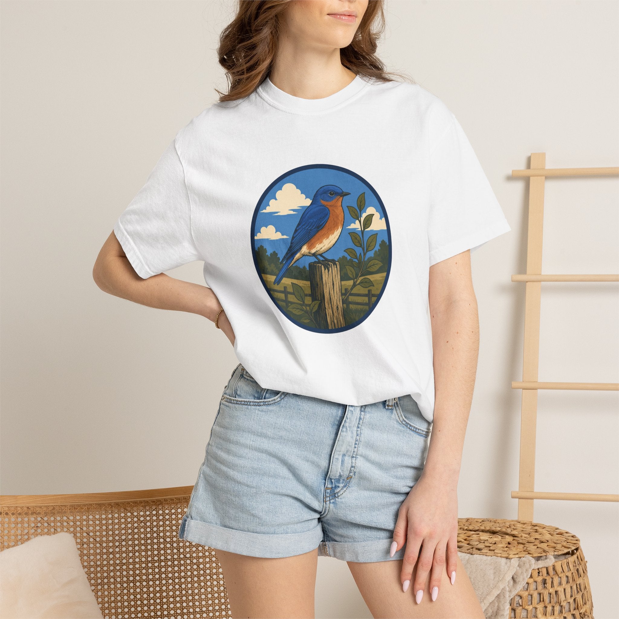 Eastern Bluebird Circle Tee — Vintage Birdwatching Graphic T-Shirt