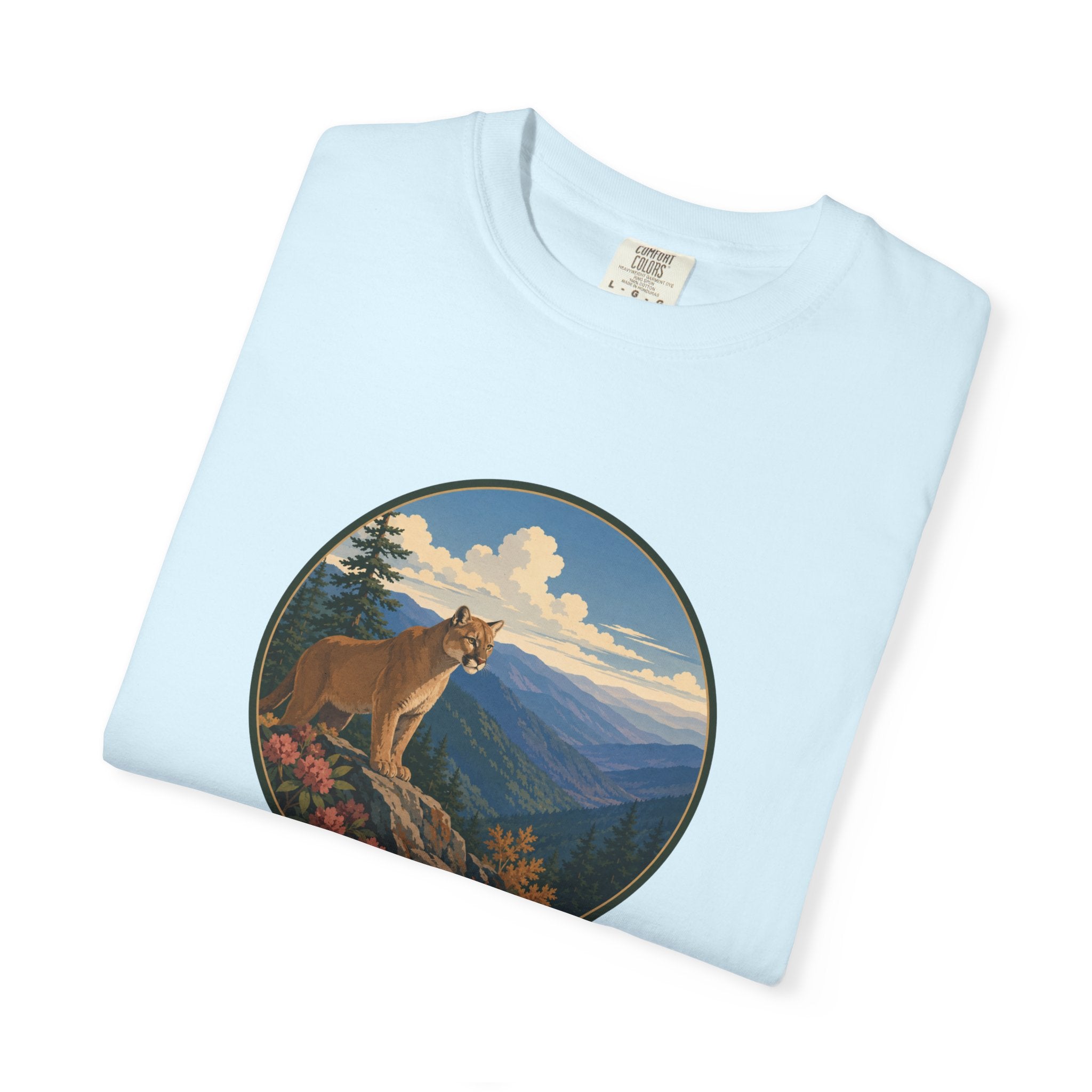 Mountain Lion Scenic T-Shirt — Vintage Nature Wildlife Graphic