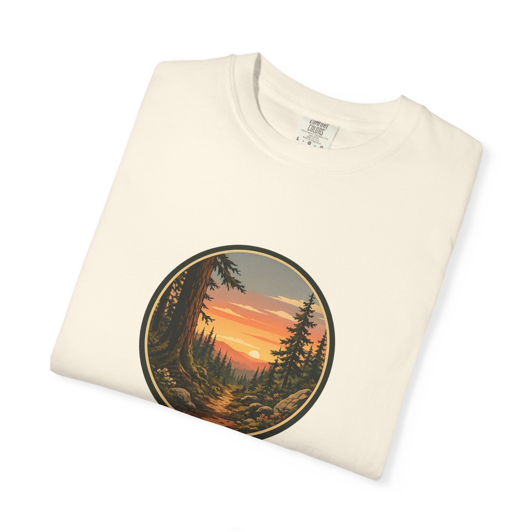 Sunset Hiking Trail Circle T-Shirt — Scenic Mountain Trail Tee
