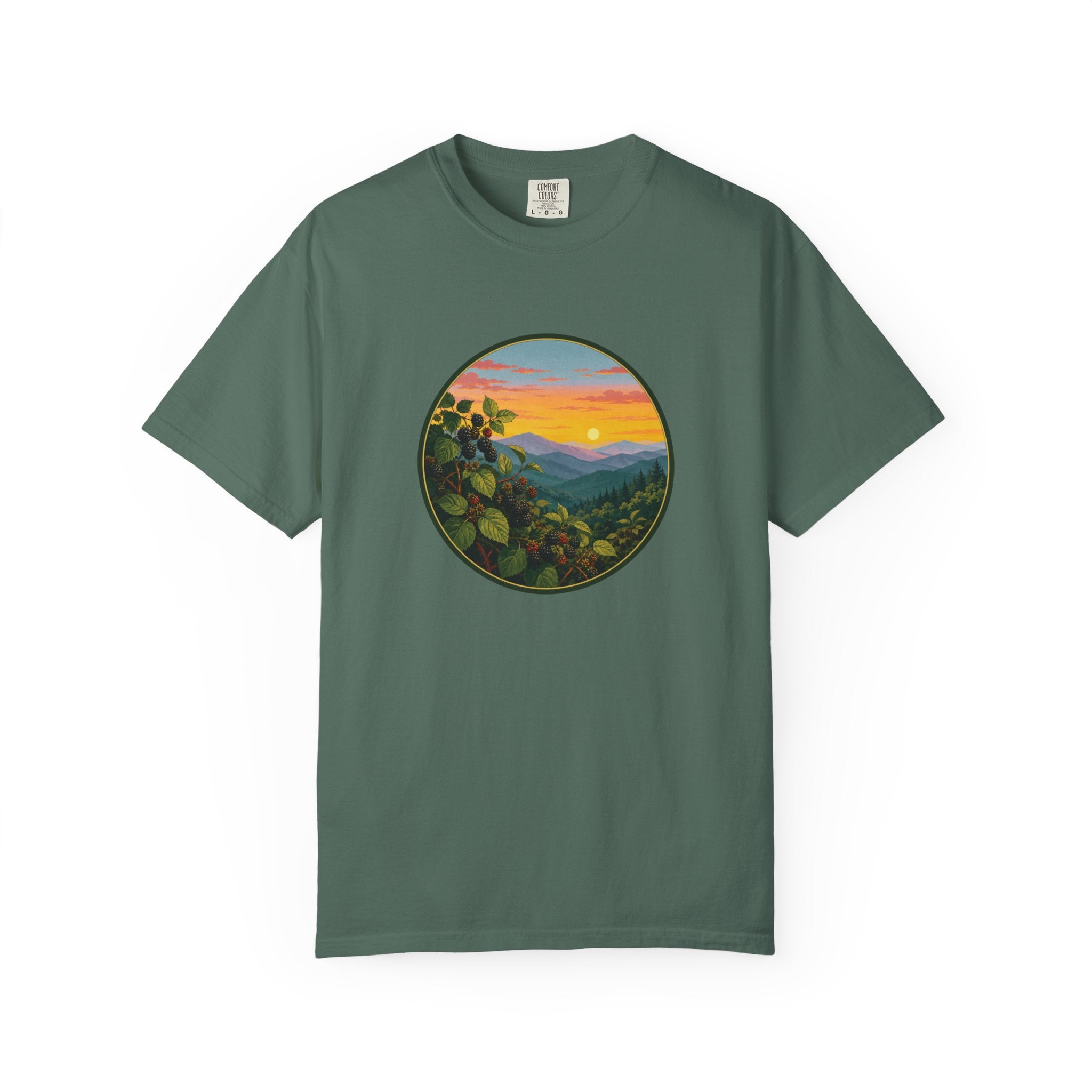 Blue Ridge Blackberries T-Shirt — Scenic Mountain Sunset Tee
