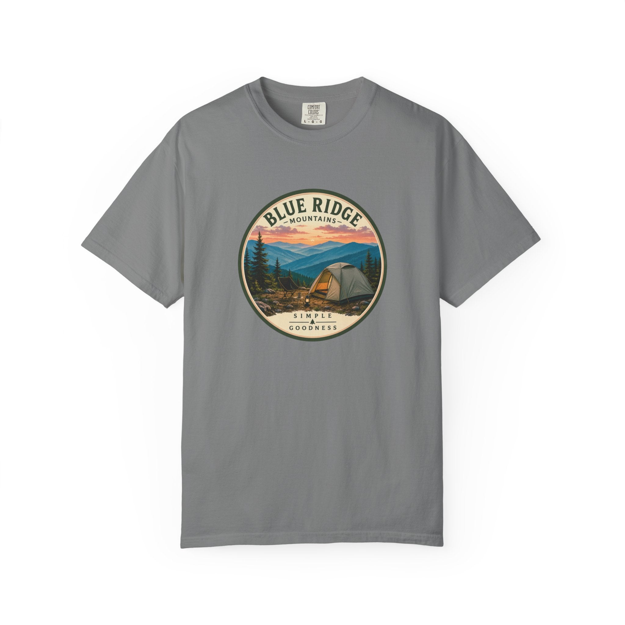 Blue Ridge Mountains Camping T-Shirt — Vintage Scenic Camp Graphic