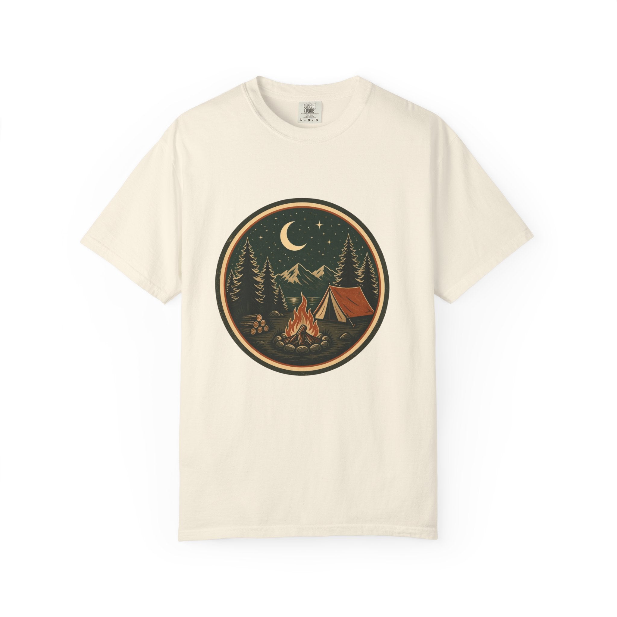 Camping Night T-Shirt — Retro Campfire & Tent Graphic