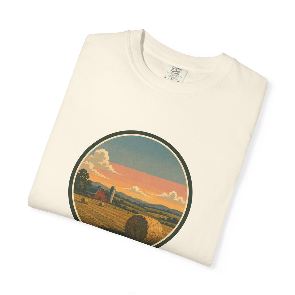 Sunset Hayfield T-Shirt — Vintage Farm Landscape Tee