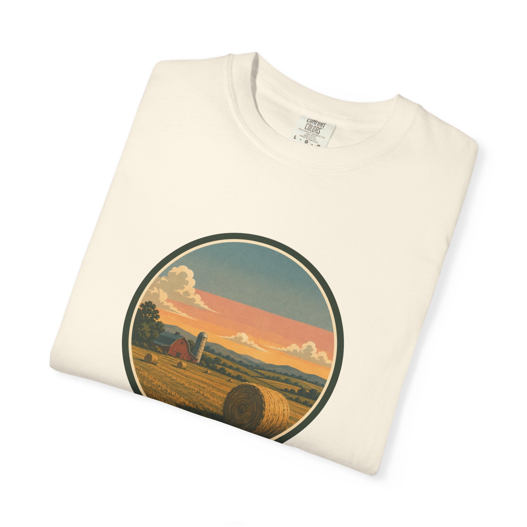 Sunset Hayfield T-Shirt — Vintage Farm Landscape Tee