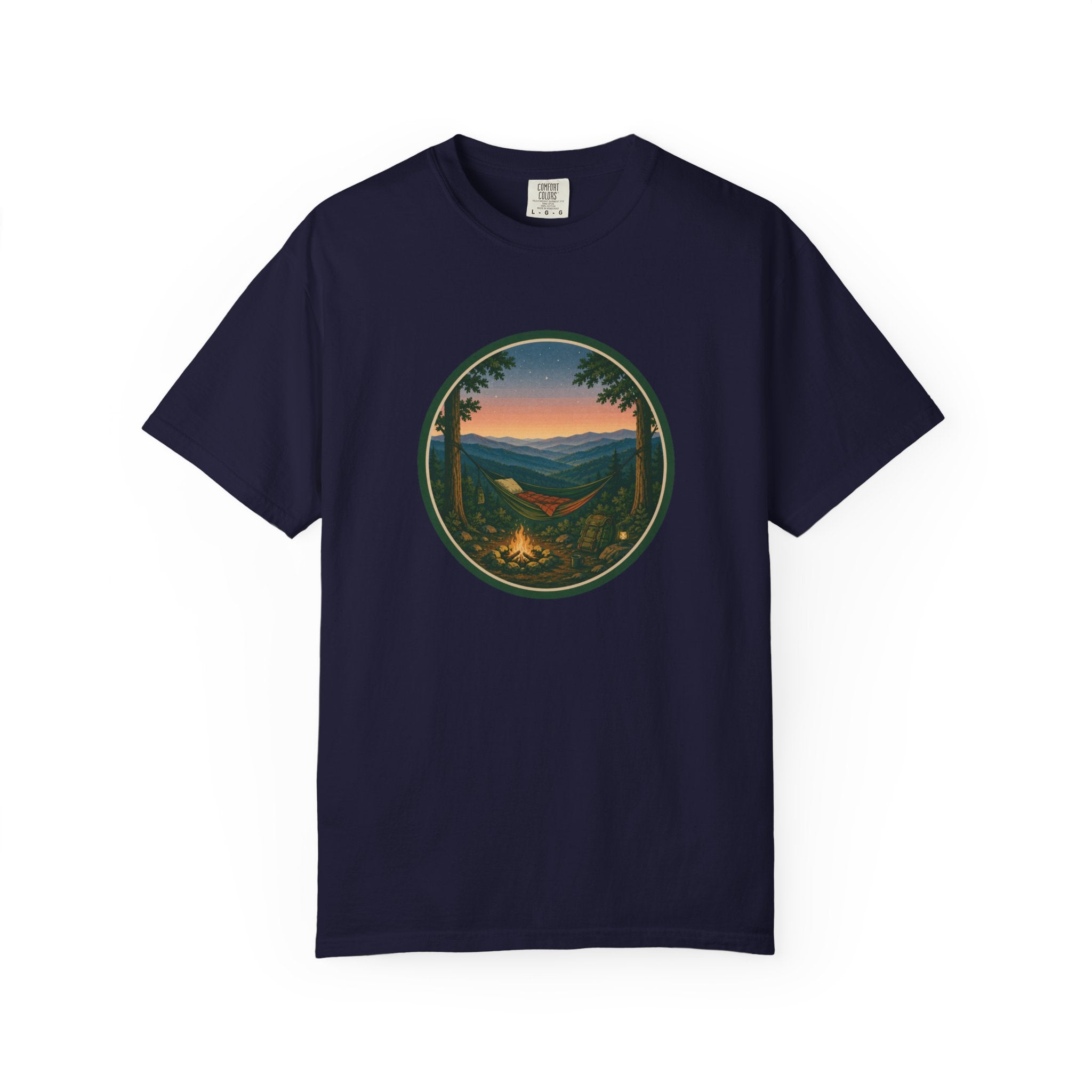 Campfire Mountain Sunset T-Shirt — Scenic Hiking Adventure Tee