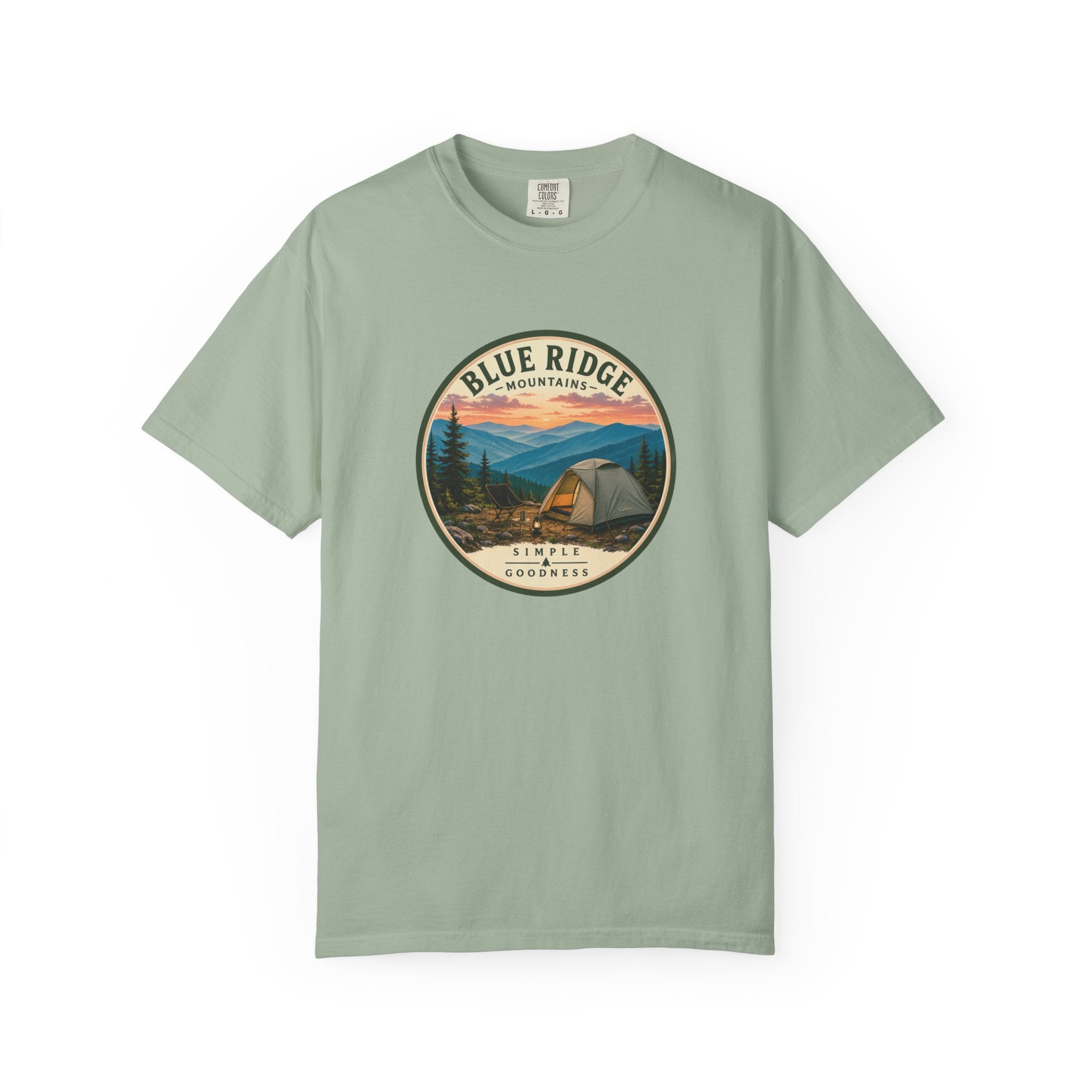 Blue Ridge Mountains Camping T-Shirt — Vintage Scenic Camp Graphic