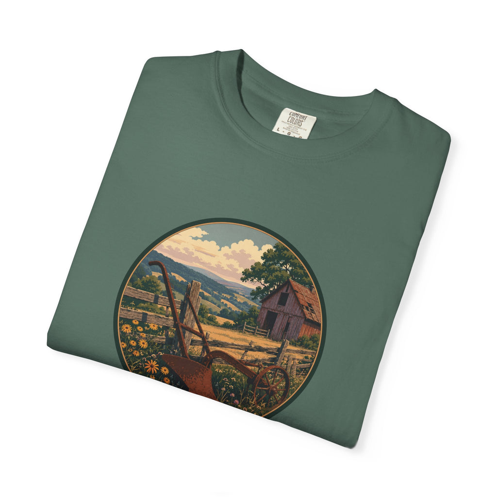 Vintage Countryside T-Shirt — Scenic Farm Landscape Graphic