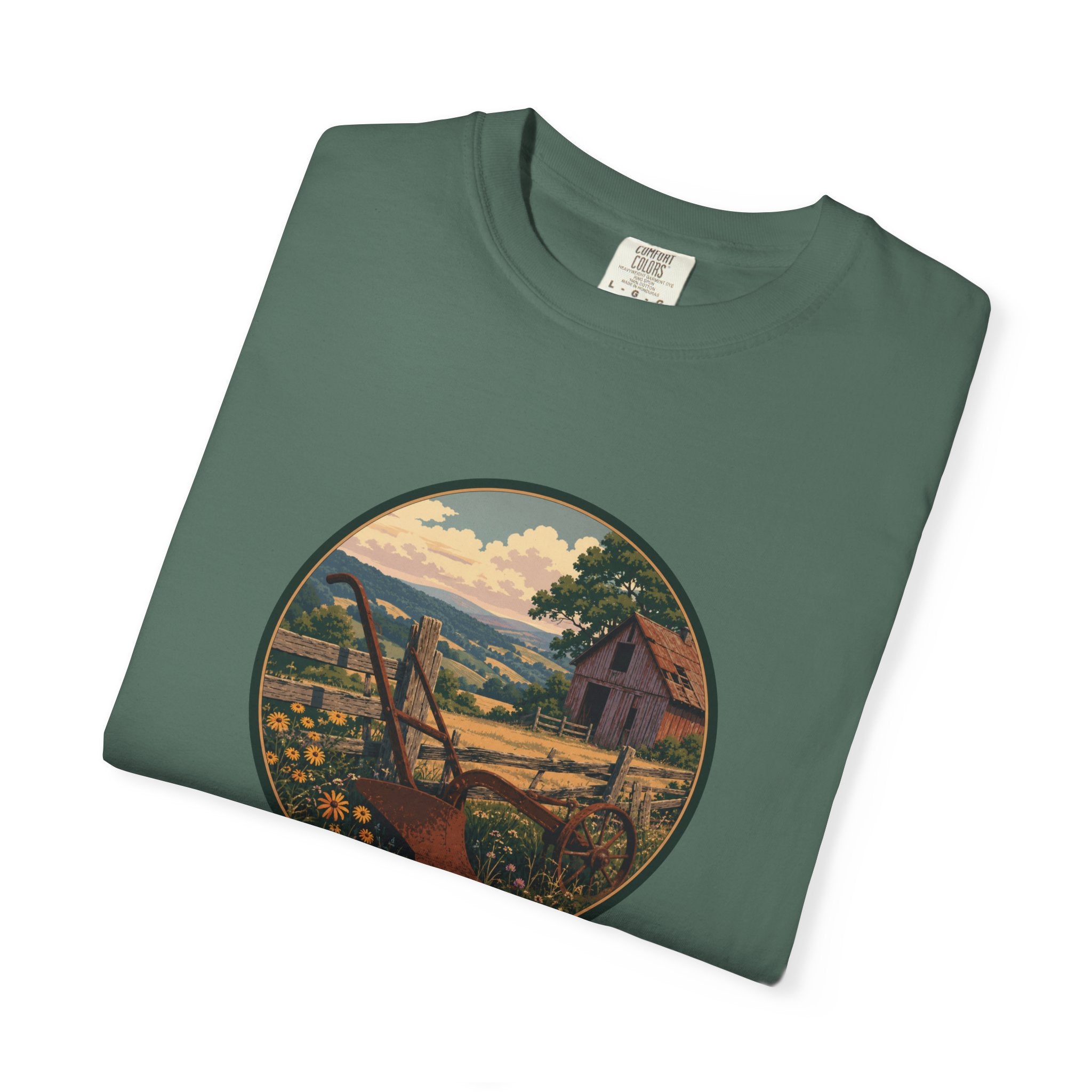 Vintage Countryside T-Shirt — Scenic Farm Landscape Graphic