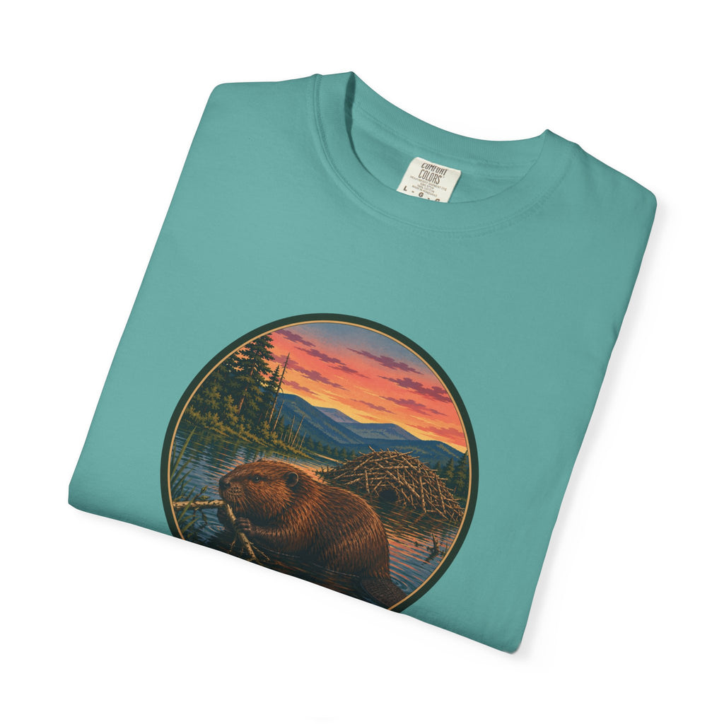 Beaver Sunset T-Shirt — Mountain Lake Wildlife Graphic Tee