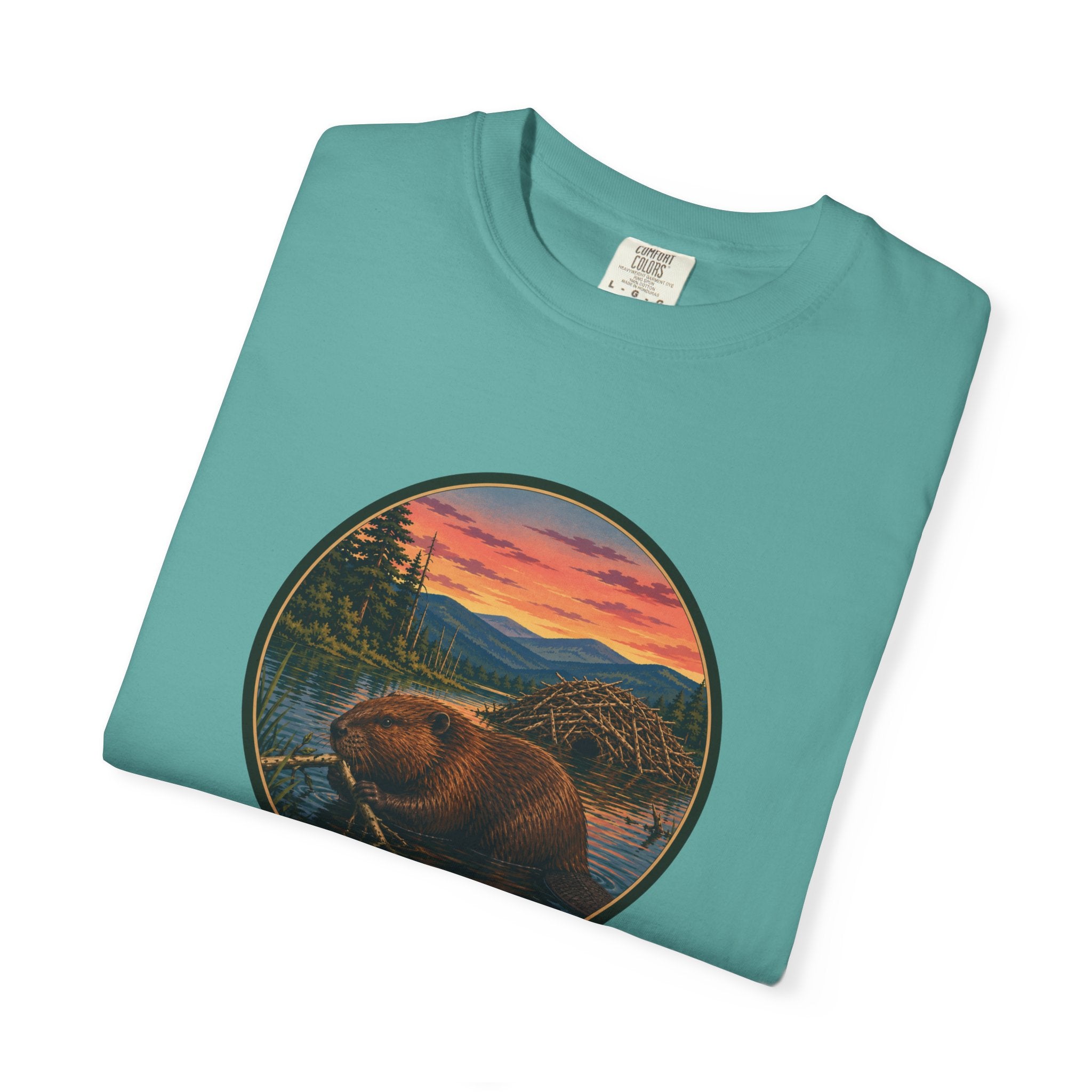 Beaver Sunset T-Shirt — Mountain Lake Wildlife Graphic Tee