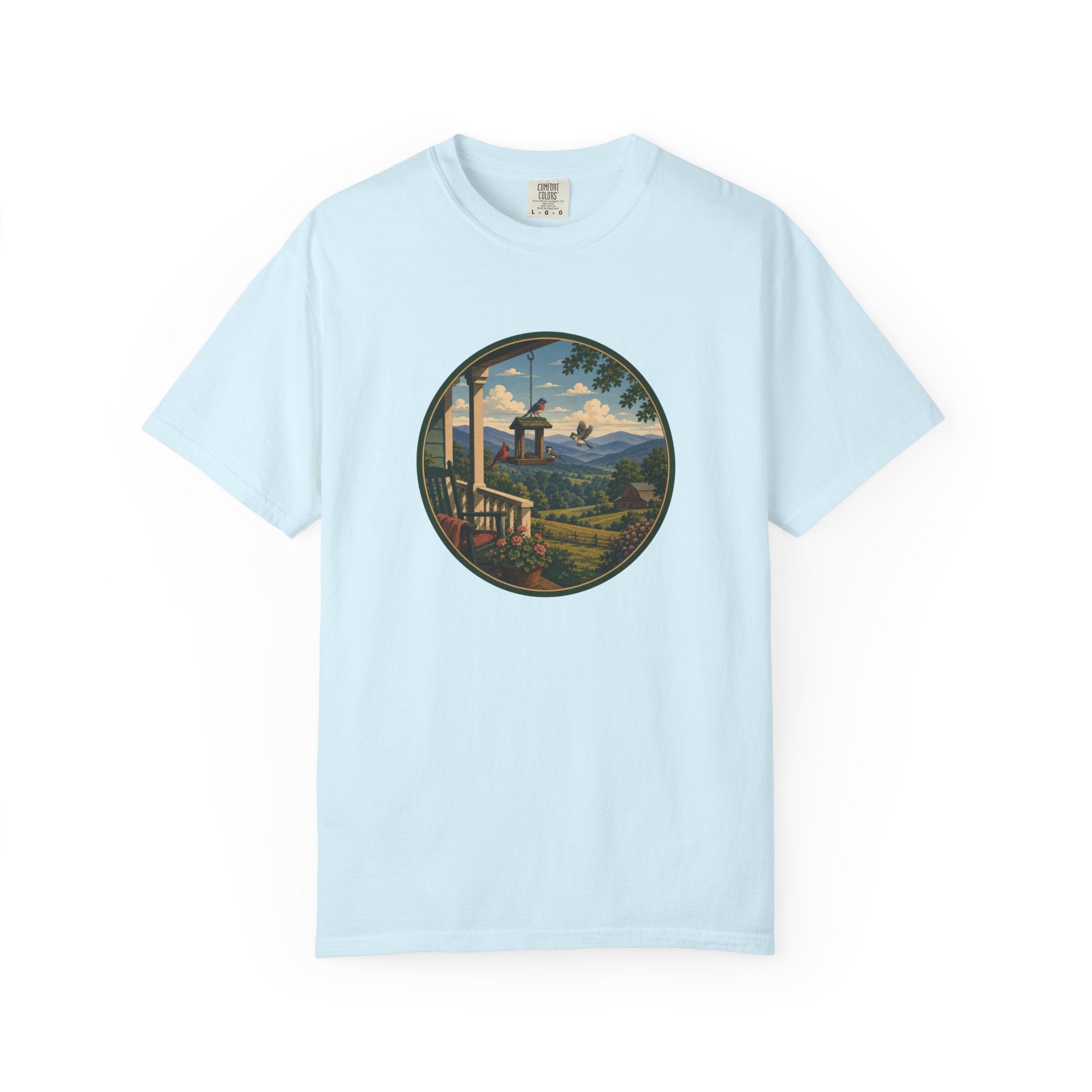 Scenic Porchview T-Shirt — Vintage Mountain Landscape Print