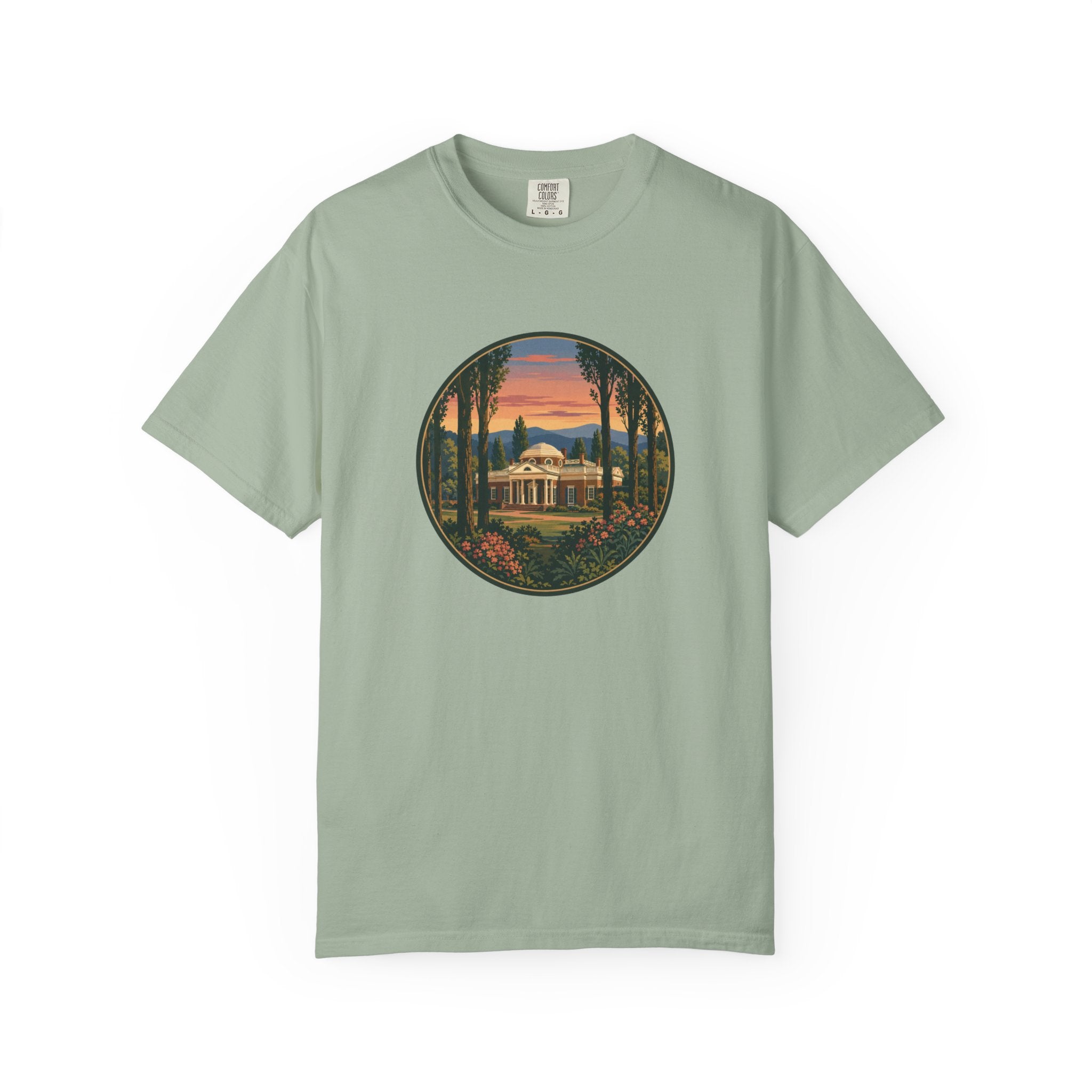 Thomas Jefferson Historic Home T-Shirt — Scenic Sunset Graphic Tee