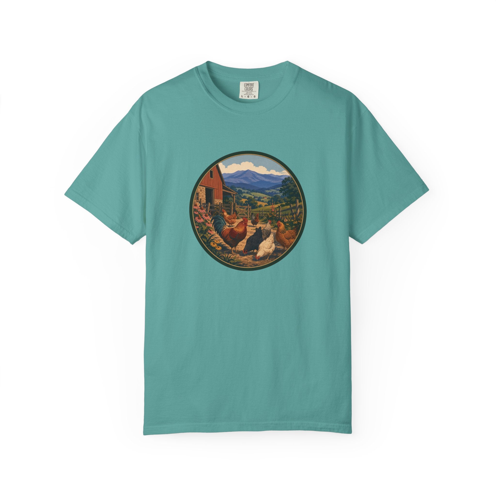 Chicken Farm Vintage Tee — Pastoral Hen Scene T-Shirt