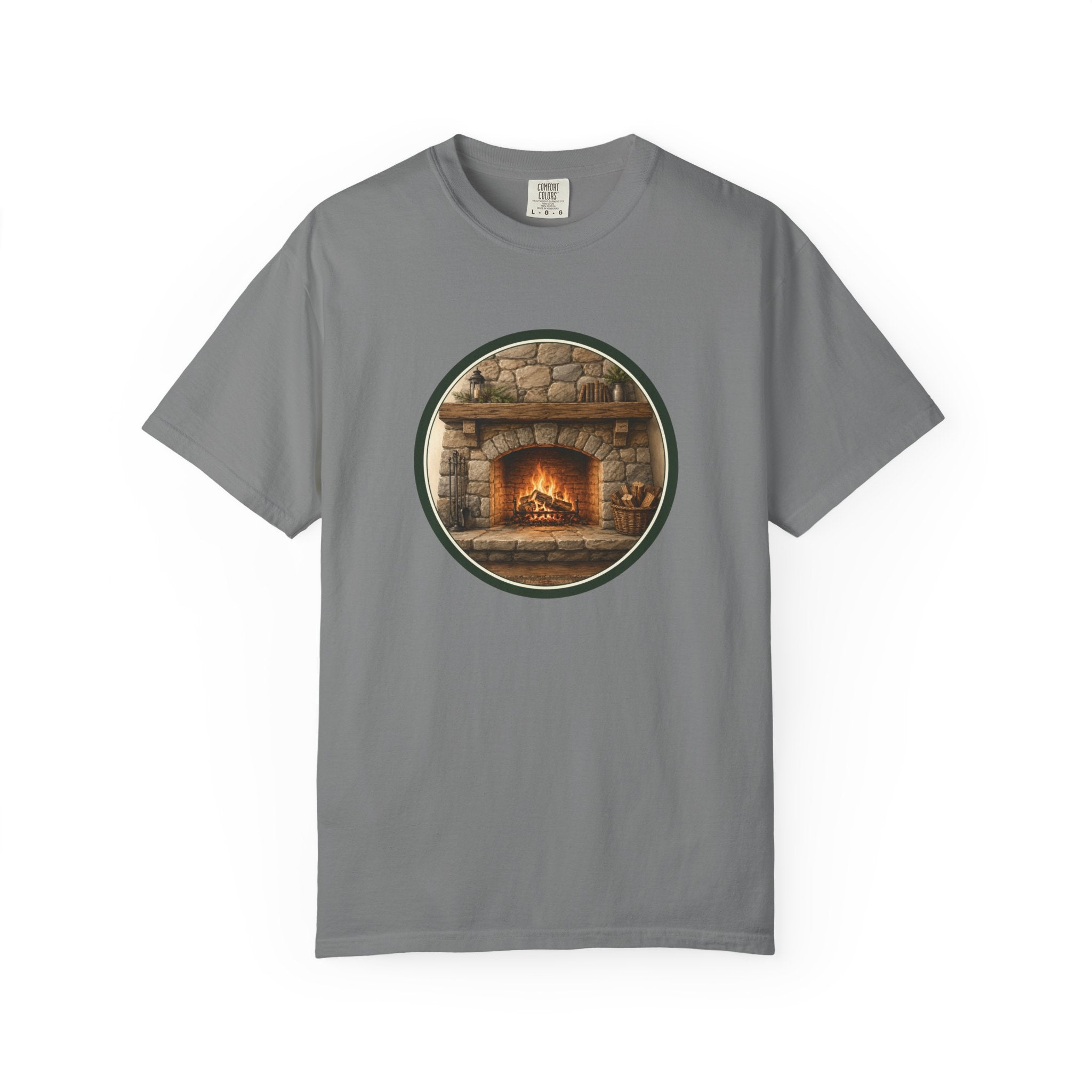 Cozy Fireplace Graphic T-Shirt — Vintage Hearth Circle Design