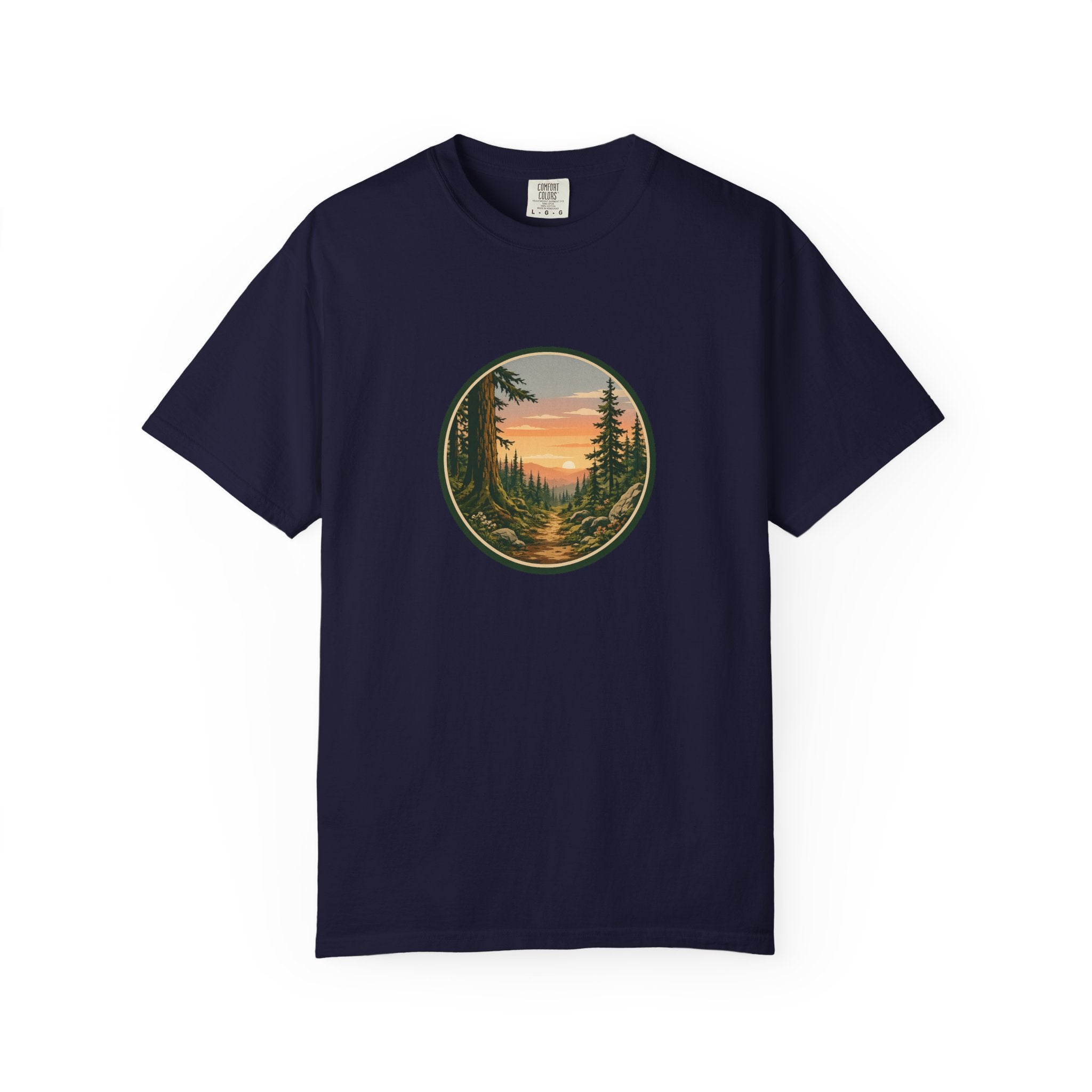 Sunset Hiking Trail Circle T-Shirt — Scenic Mountain Trail Tee