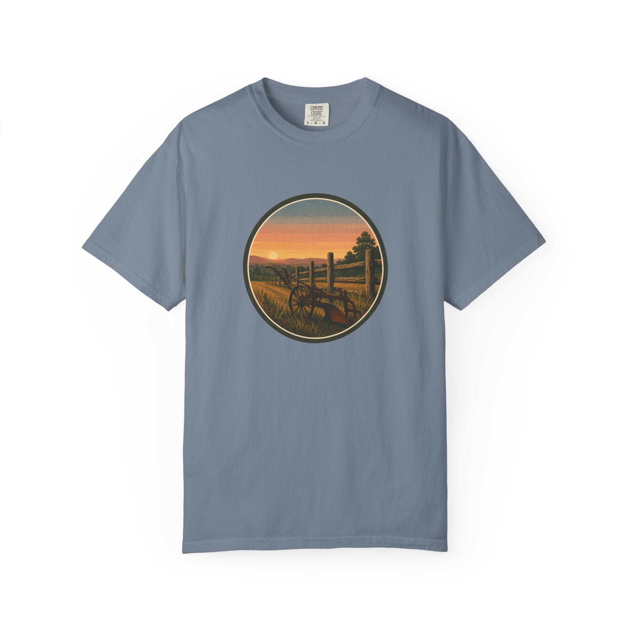 Sunset Antique Plow Landscape T-Shirt