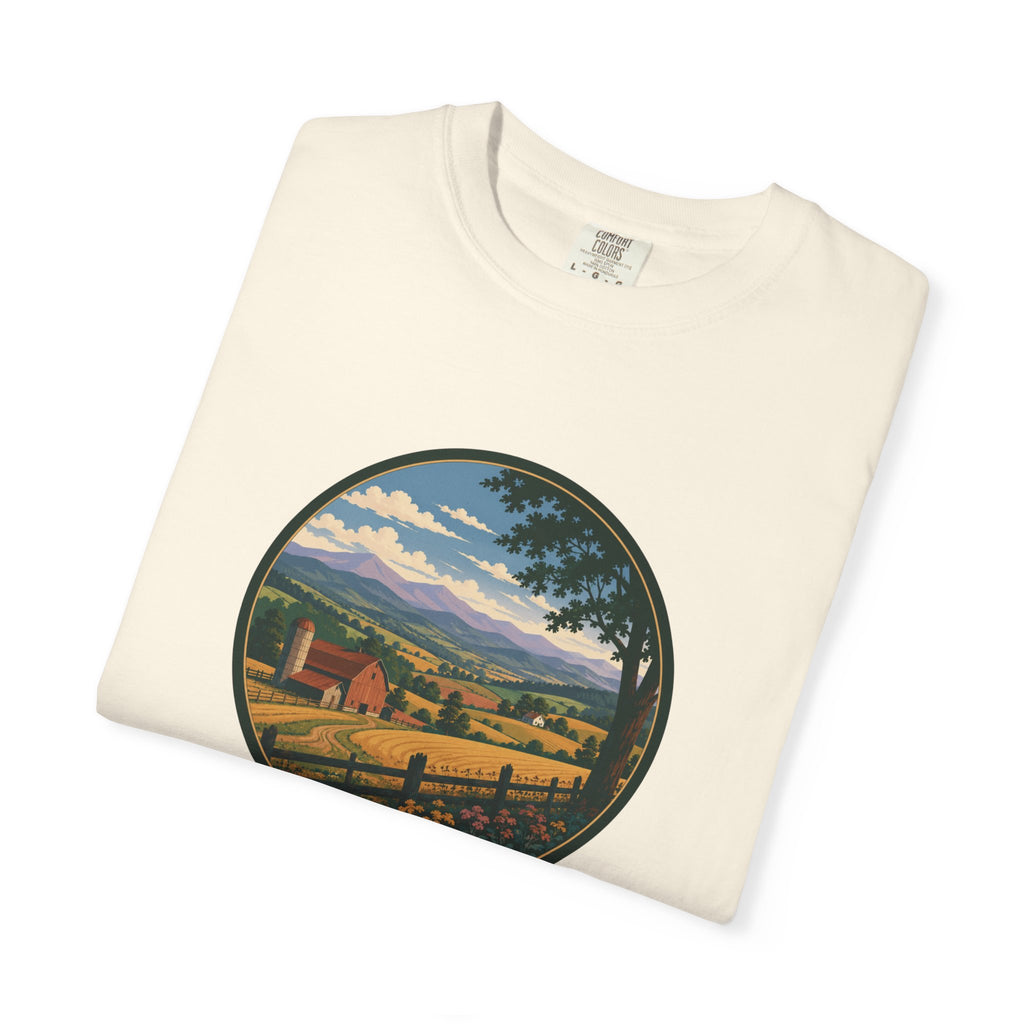 Scenic Countryside T-Shirt — Vintage Farm Landscape Graphic