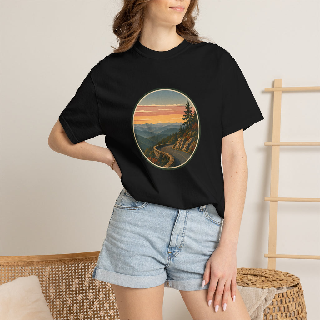 Scenic Sunset Road T-Shirt — Mountain Drive Vintage Circle Graphic