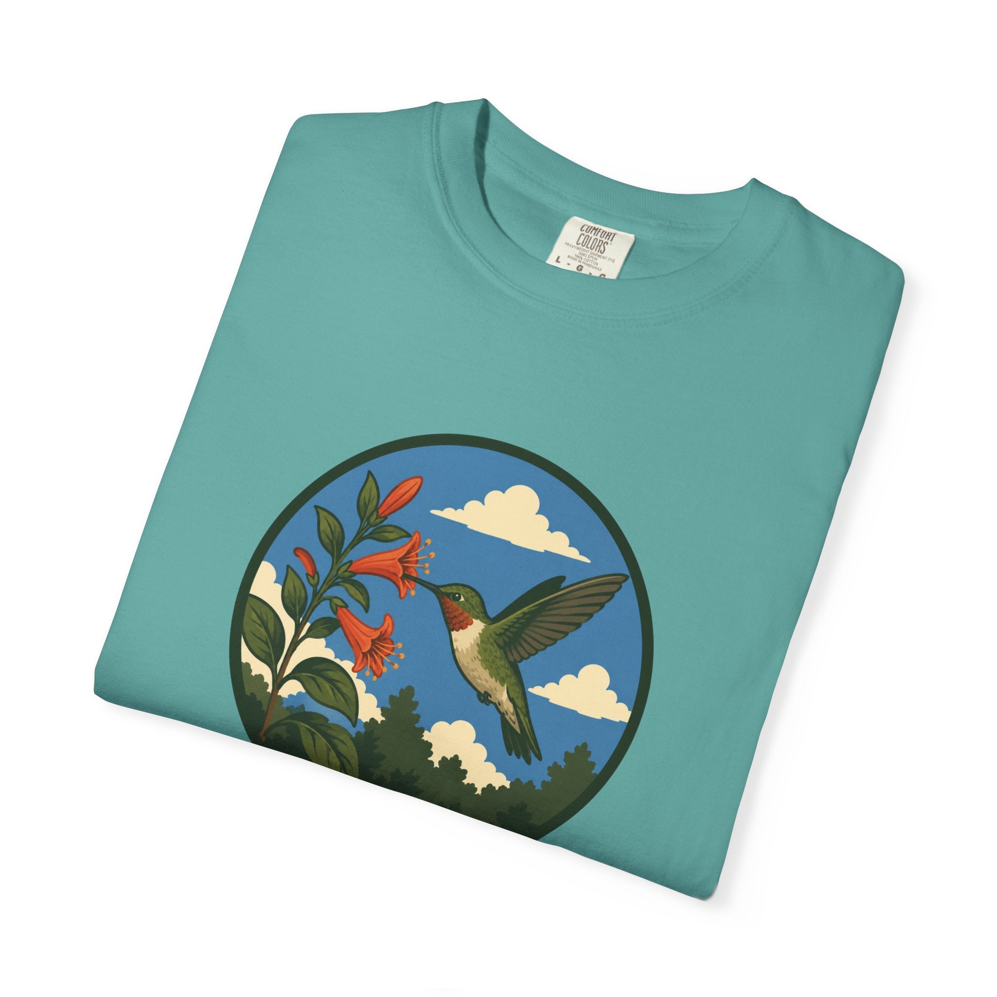 Hummingbird Circle Graphic T-Shirt — Floral Nature Tee