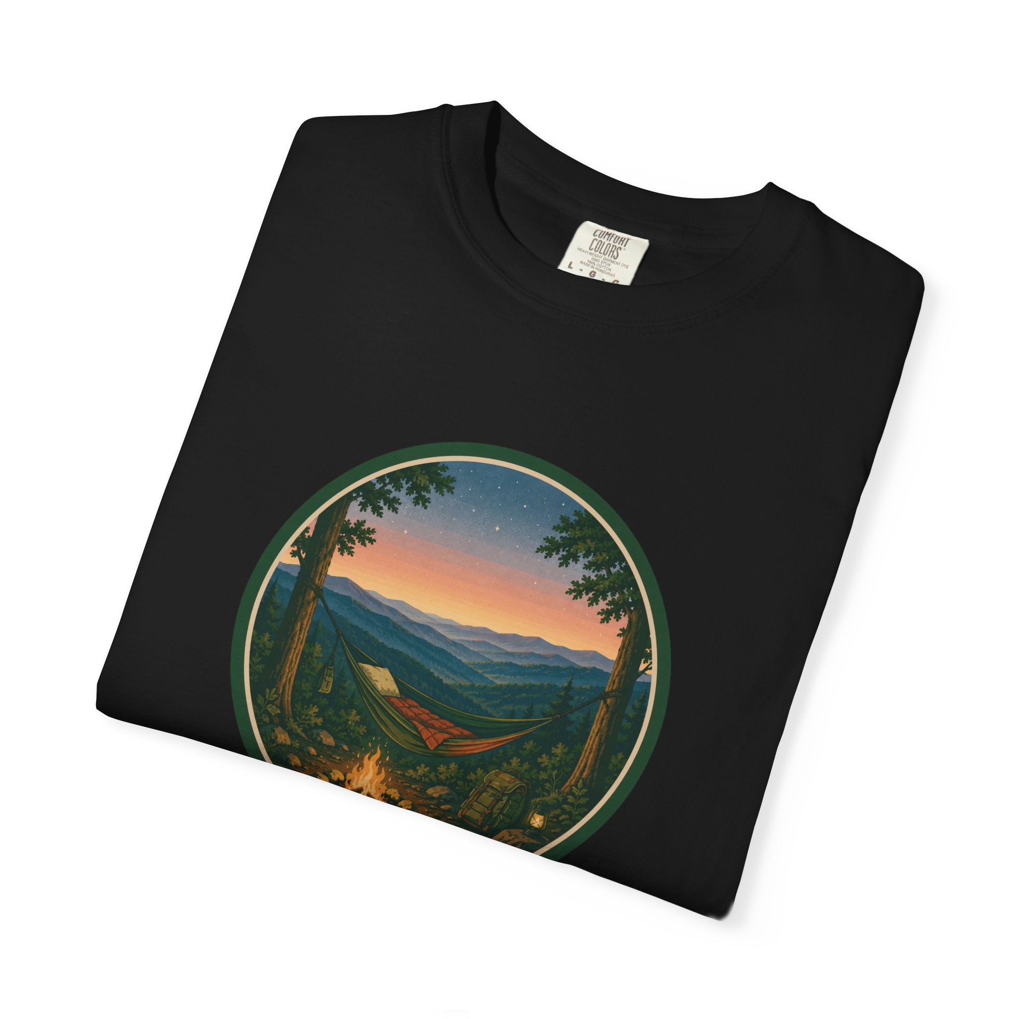Campfire Mountain Sunset T-Shirt — Scenic Hiking Adventure Tee