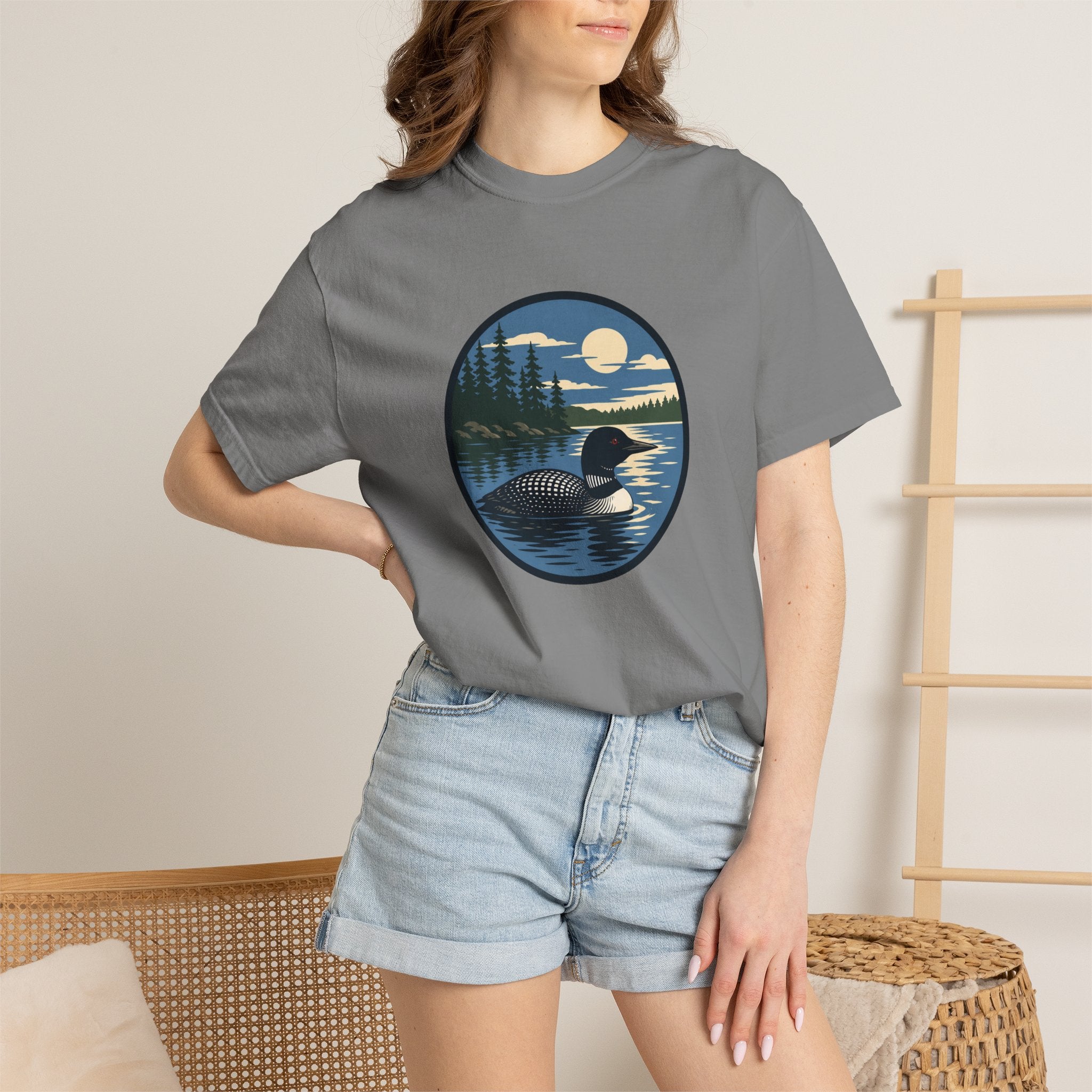 Loon Lake Sunset T-Shirt — Vintage Wilderness Loon Graphic