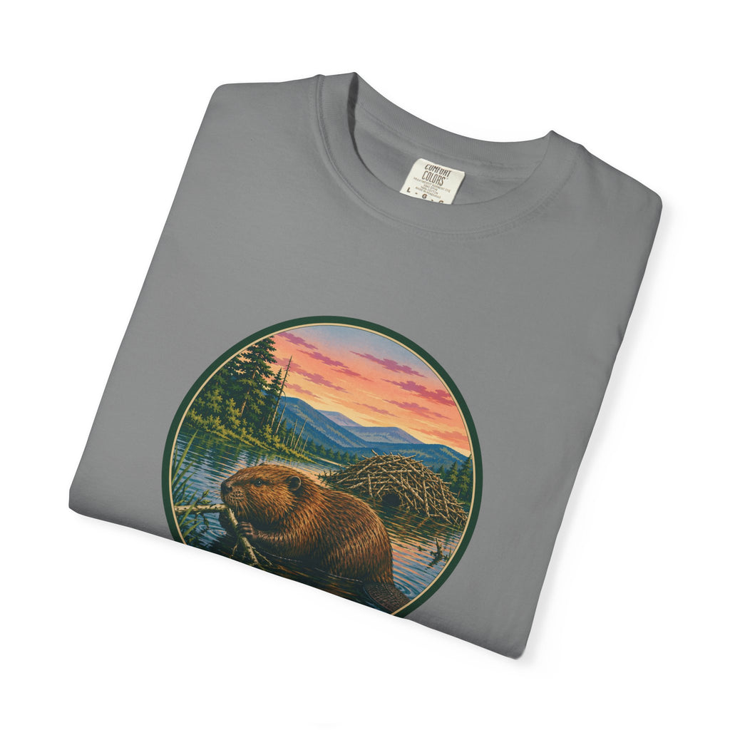 Beaver Sunset T-Shirt — Mountain Lake Wildlife Graphic Tee