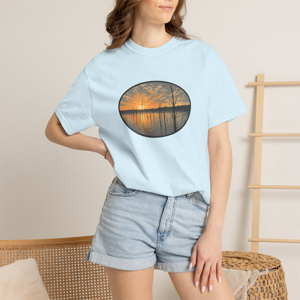 Sunrise Wooded Lake Oval T-Shirt
