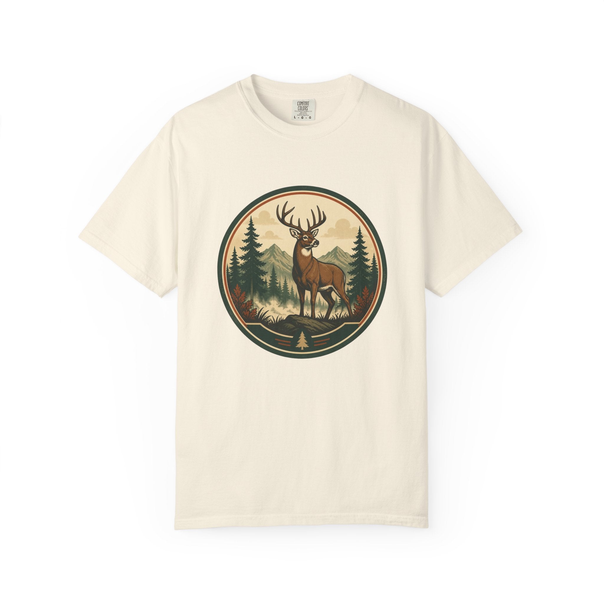 Deer Forest Badge T-Shirt – Vintage Outdoor Wildlife Graphic
